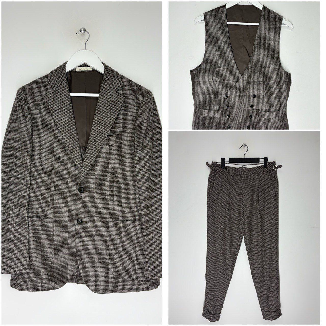Suitsupply Suitsupply 3 Piece Suit Houndstooth Pattern Wool Cashmere Size 38S - 1 Thumbnail