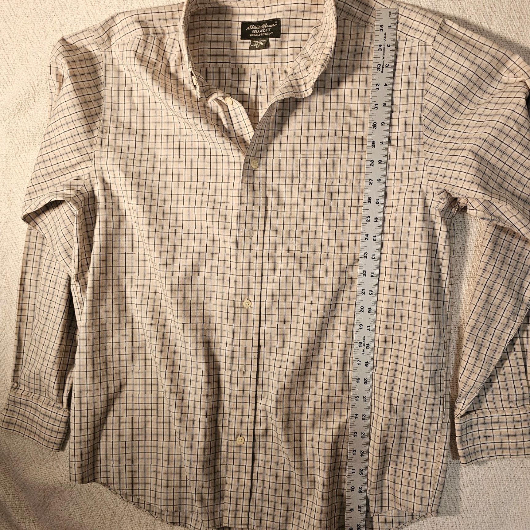 Eddie Bauer Eddie Bauer Mens Long Sleeve Tan & Blue Plaid Button Up Dress Shirt M Brown Plaid Shirt Mens Button-Up Shirt Size 40R - 4 Thumbnail