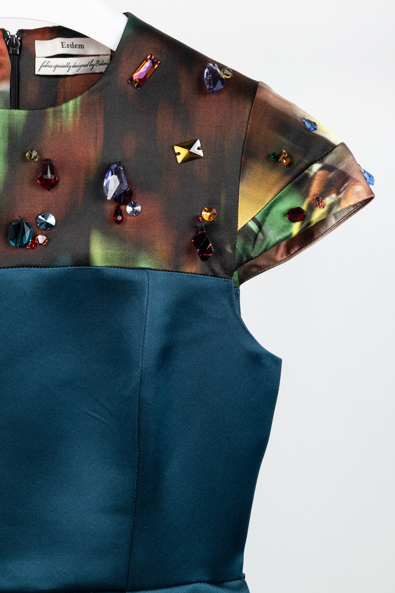 Erdem Erdem Teal Silk Satin Embellished-Yoke Pleated Dress Size S / US 4 / IT 40 - 5 Thumbnail