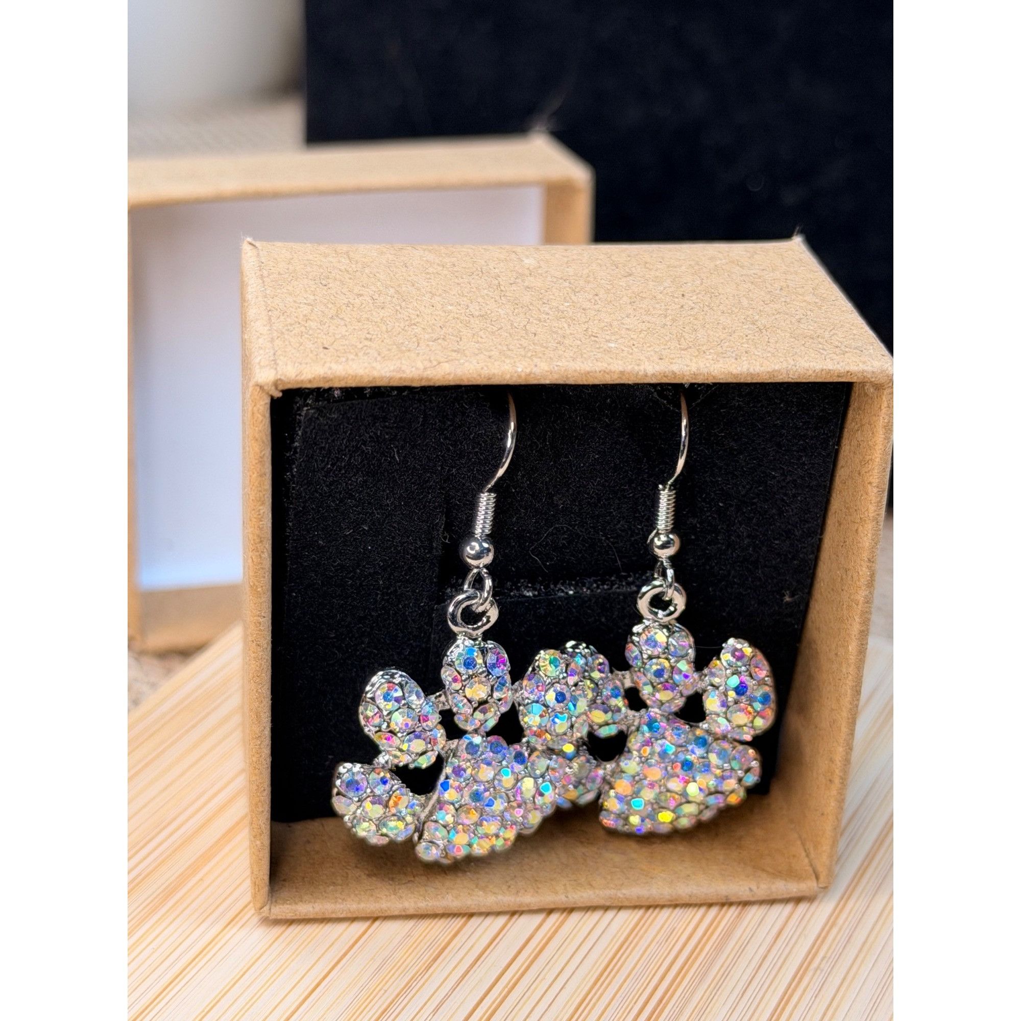 Other Sparkling Paw Print Dangle Earrings With Rhinestones Silver- Size ONE SIZE - 3 Thumbnail