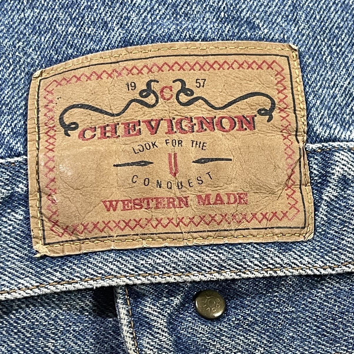 Rare!! Vintage CHEVIGNON Conquest Embroidery Denim Jacket