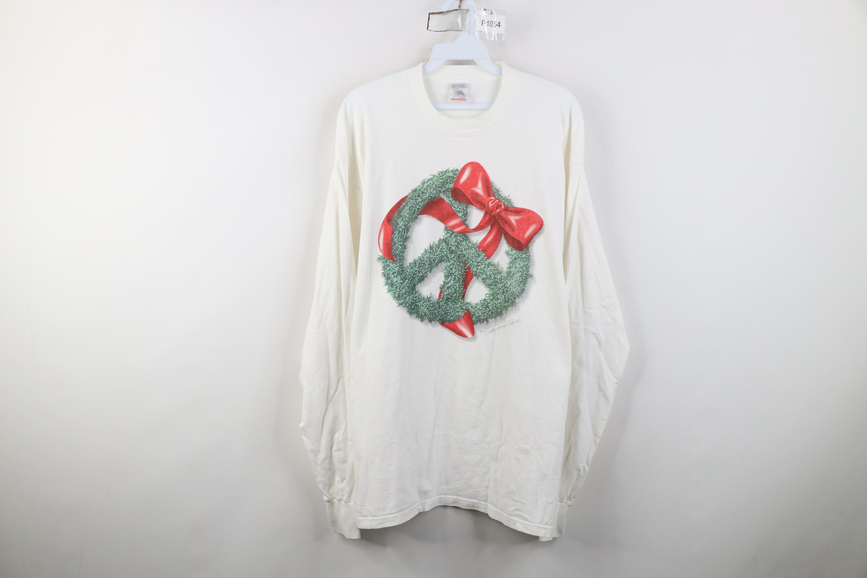 Vintage Vintage 90s Christmas Wreath Peace Sign Long Sleeve T-Shirt Size US XL / EU 56 / 4 - 1 Thumbnail
