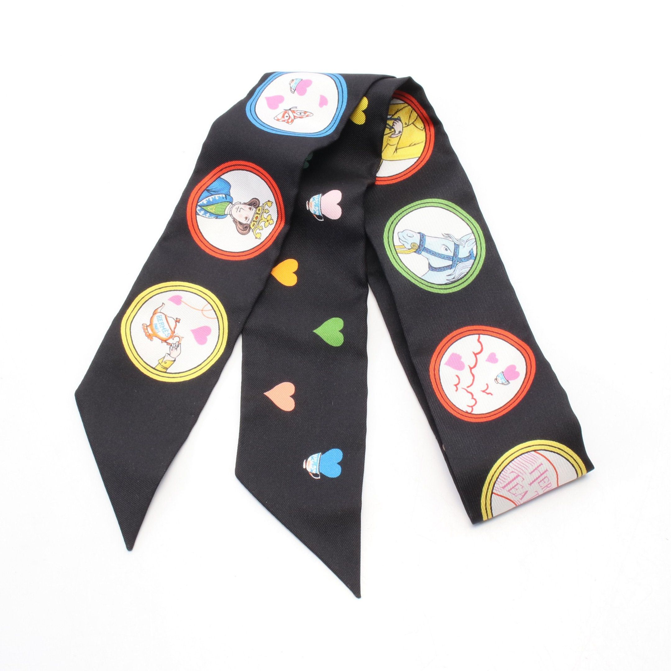 Hermes Hermes Twilly Tea Time Ribbon Scarf Silk Black Multicolor Size ONE SIZE - 1 Thumbnail