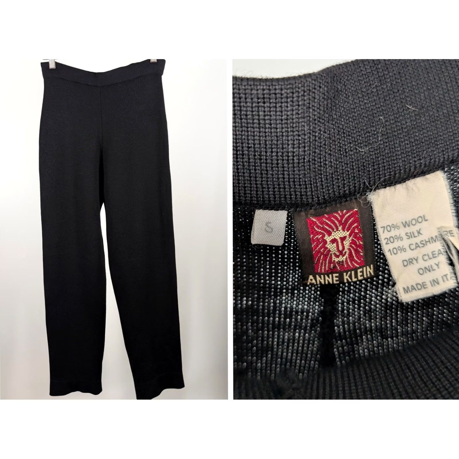 Anne Klein VINTAGE Anne Klein Italy Wool Silk Cashmere Knit Pants S Black Womens Pants Knit 90s Minimalism Italian Made Donna Karan Era Size 28" / US 6 / IT 42 - 2 Thumbnail