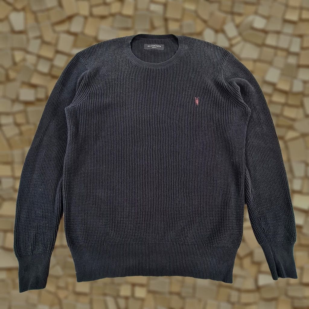Allsaints AllSaints Mens Jumper Black Small Waffle Knit Cotton Trias Crew Sweater Pullover Size US S / EU 44-46 / 1 - 1 Thumbnail