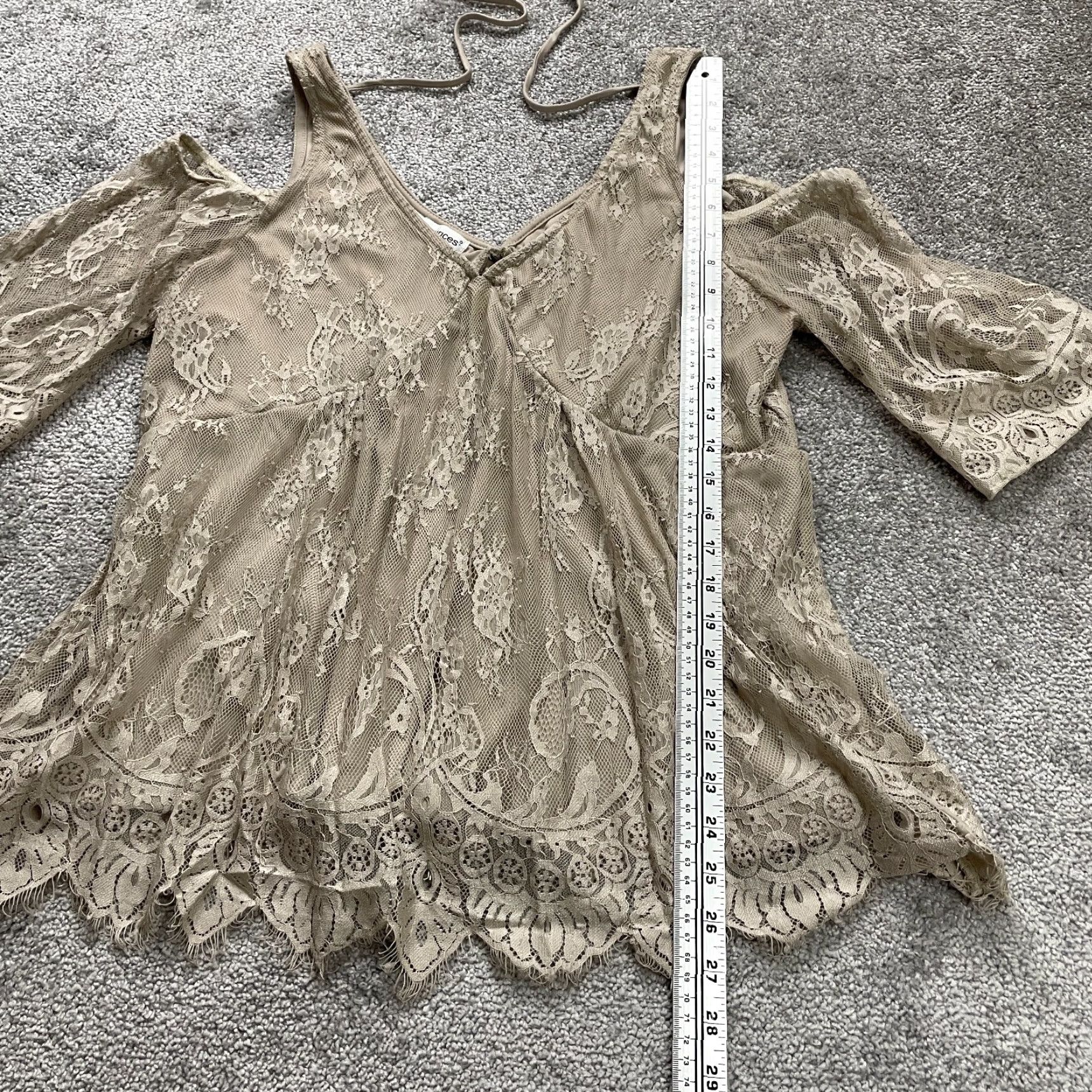 Vintage Maurices Top Womens 1 Brown Half Sleeve Lace Lined Nylon Cold Shoulder Casual Size XS / US 0-2 / IT 36-38 - 7 Thumbnail