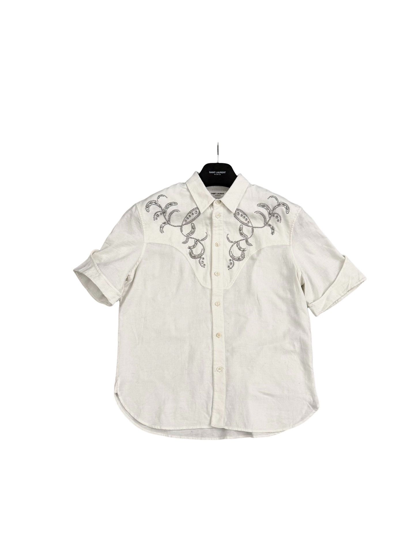 Saint Laurent Paris Saint Laurent Brass Studded Short Sleeve Shirt Size M Size US M / EU 48-50 / 2 - 1 Thumbnail