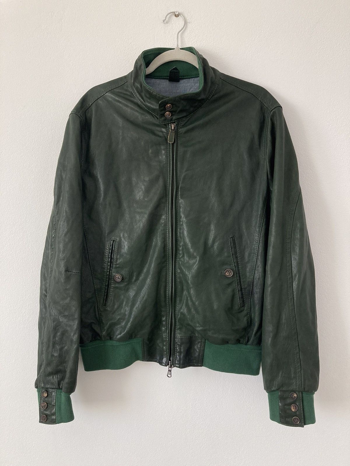 image of Jacob Cohen Leather Jacket Green, Men's (Size Medium)