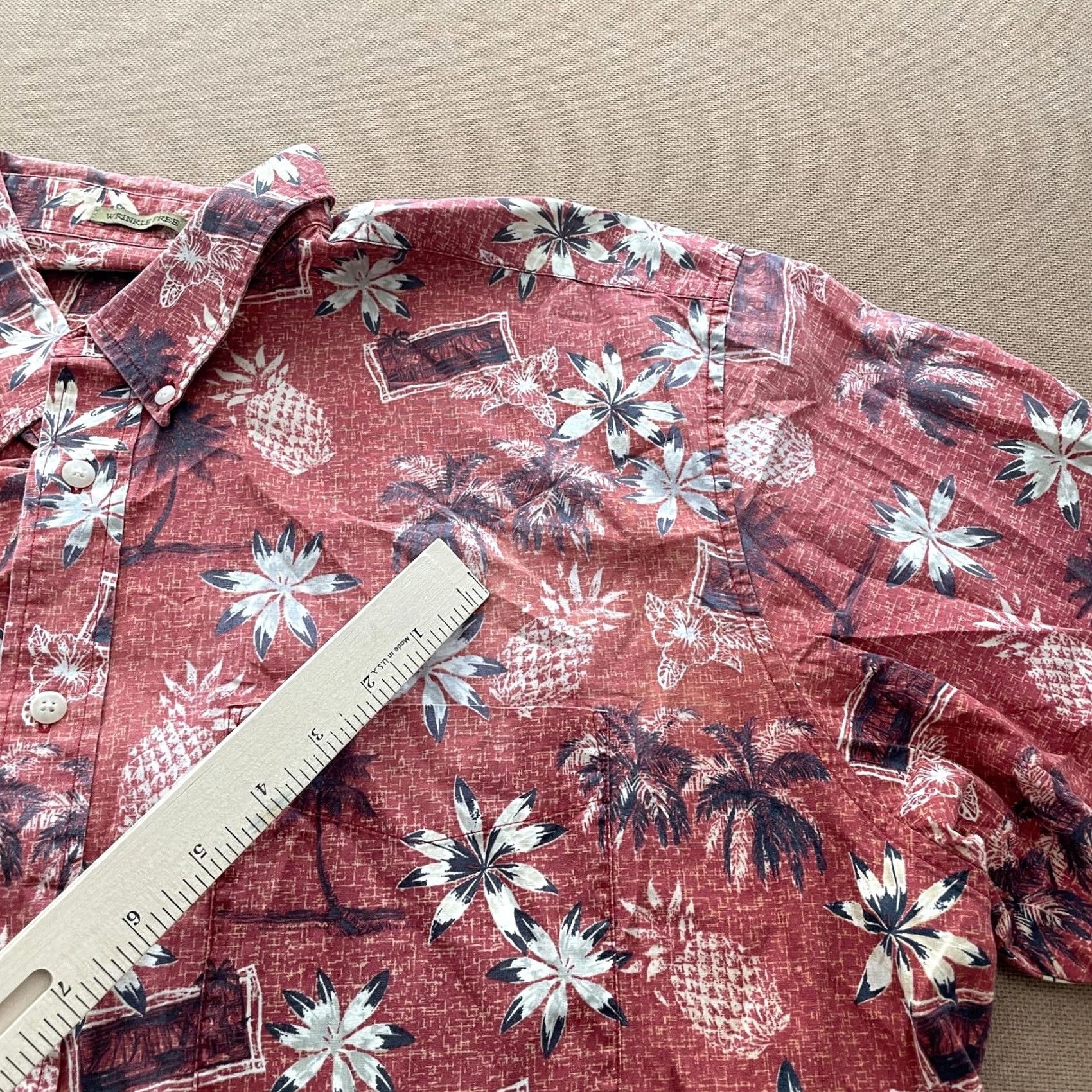 Vintage VINTAGE Natural Issue Shirt Mens XL Red Hawaiian Pineapple Palm Tree Floral Wrinkle Free Size US XL / EU 56 / 4 - 2 Thumbnail
