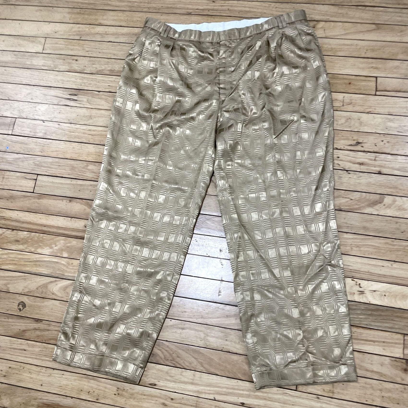 Vintage VINTAGE J.V J Vital Geometry Pleated Disco Pants Men 2XL 42 Geometric 40x30 XXL Brown Yellow Shiny Polyester Pants Mens Vintage disco Size US 40 / EU 56 - 2 Thumbnail