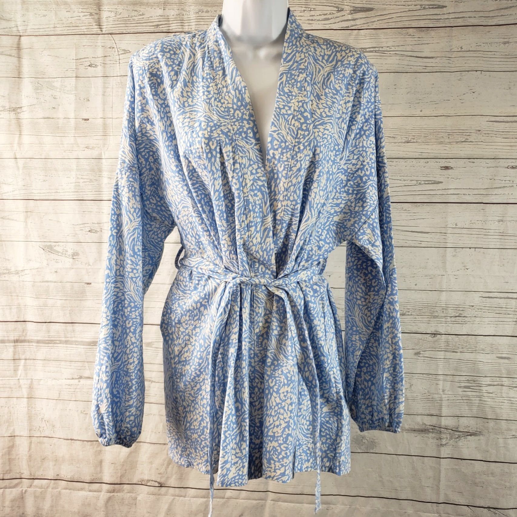 Vintage Cotton:On Body Cover Up Womens XS Blue White Organic Cotton Shirt Size ONE SIZE - 2 Thumbnail