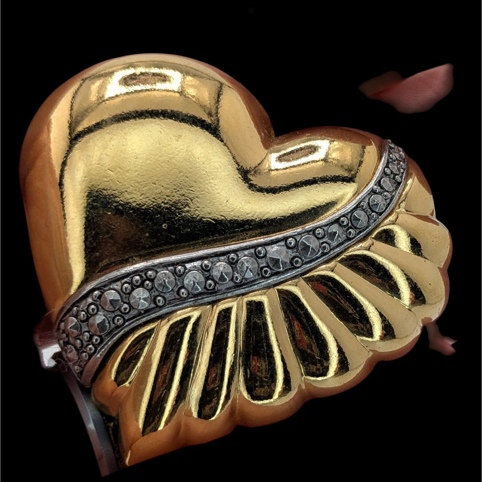 Other Vintage Love Gold-Tone Heart Brooch With Faux Marcasite Acce Size ONE SIZE - 2 Thumbnail
