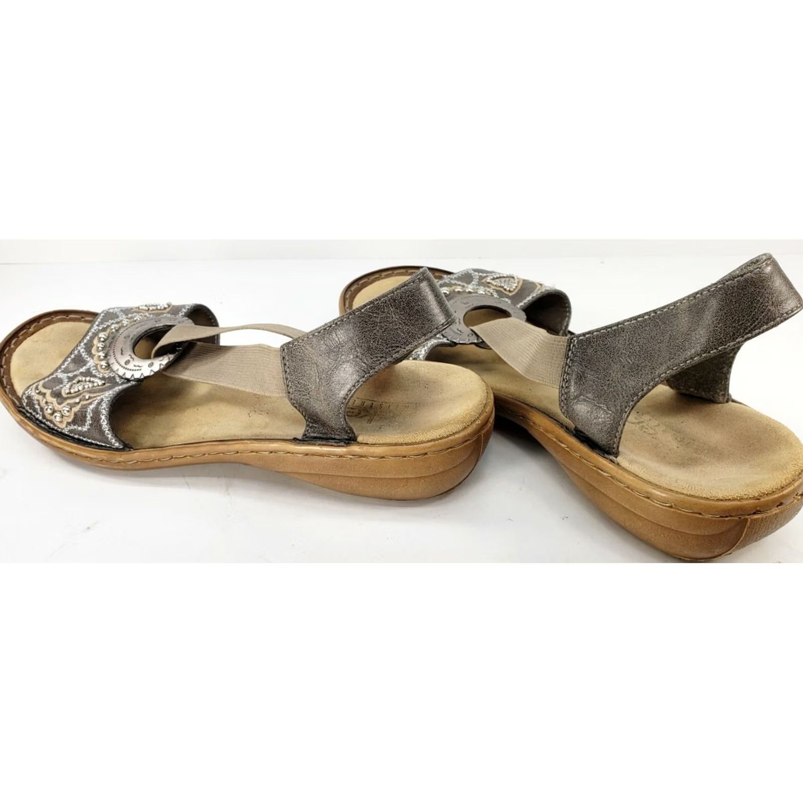 Rieker Rieker Regina Women's Brown Gold Pearl Sandals Elastic Straps Cushy Slingback Size 8M 39E Size US 8 / IT 38 - 5 Thumbnail