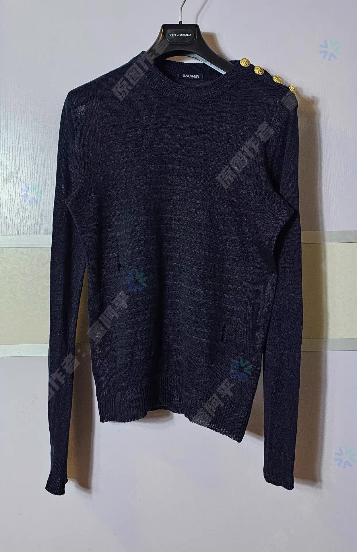 Balmain Blue Ribbed Knit Long Sleeve Sweater S Size US S / EU 44-46 / 1 - 1 Thumbnail