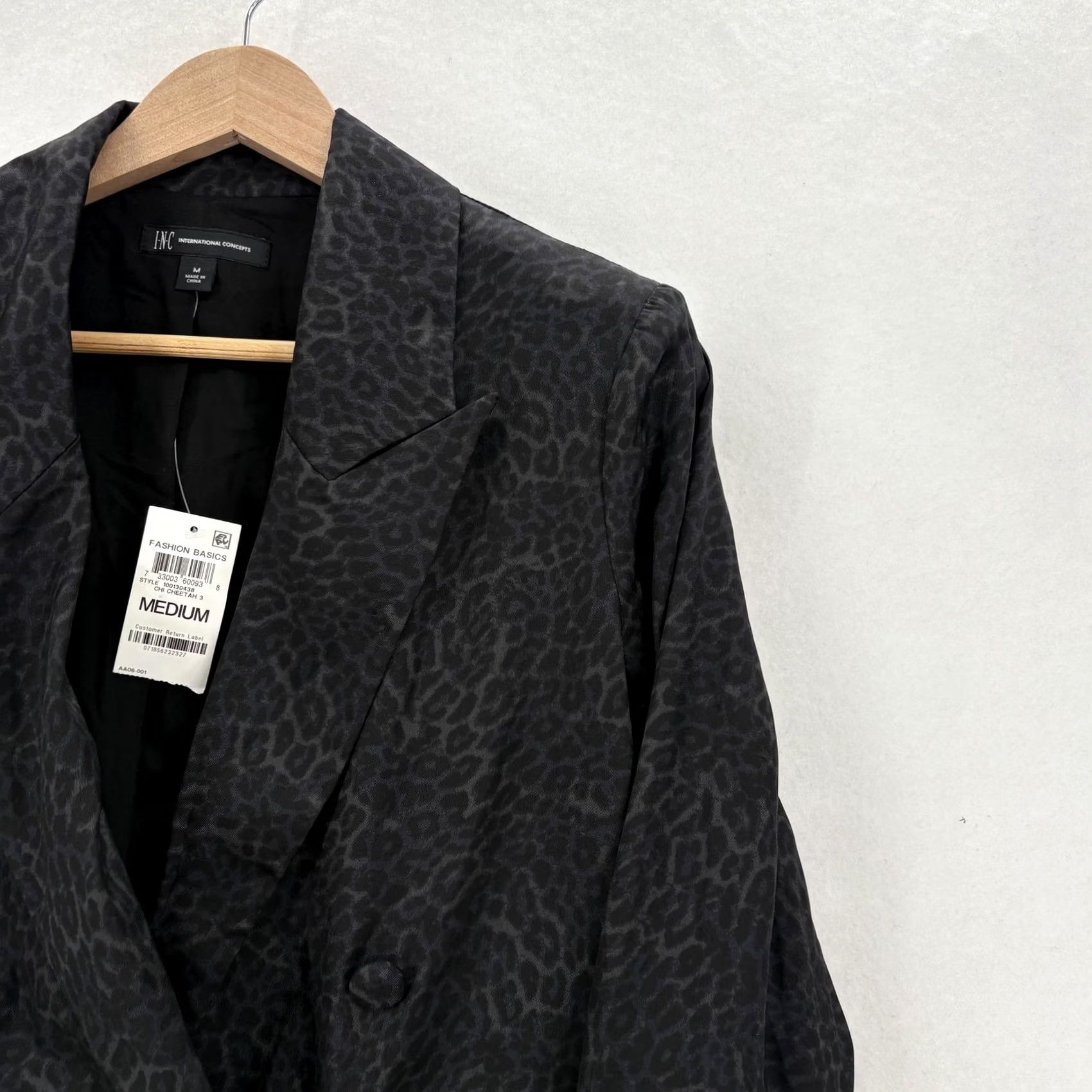 Vintage INC International Concepts Blazer Womens M Gray Cheetah Print Double Breasted Blazer Animal Print Fall Office Casual Womens M Size M / US 6-8 / IT 42-44 - 2 Thumbnail