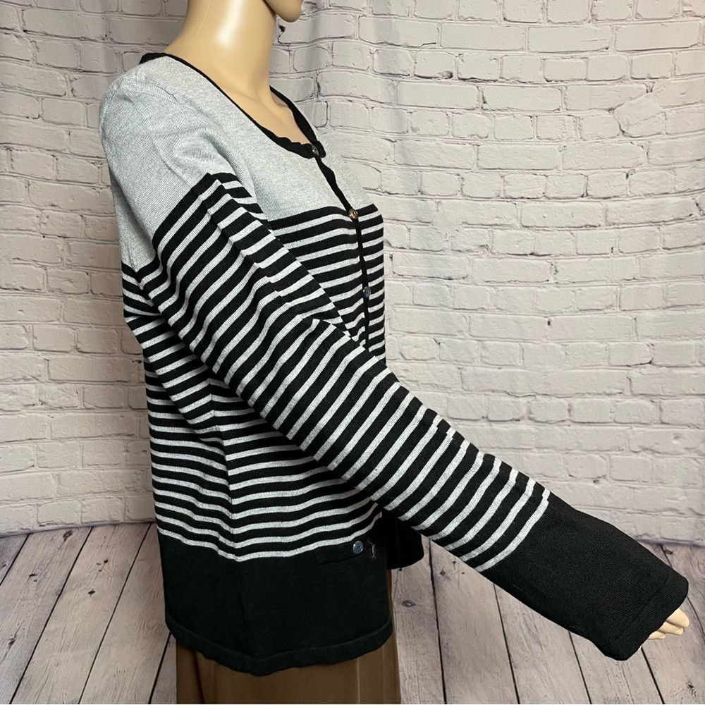 Other Karen Scott Gray Black Stripes Cardigan Size XL Size XL / US 12-14 / IT 48-50 - 3 Thumbnail