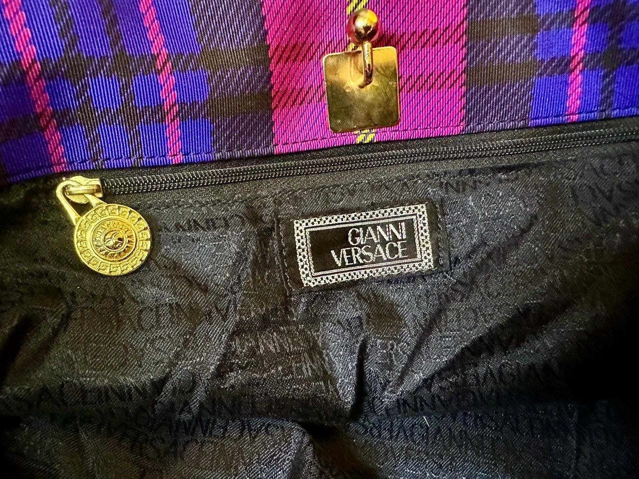 Versace Authentic Gianni Versace Baroque Plaid Print Tote Bag Size ONE SIZE - 8 Thumbnail