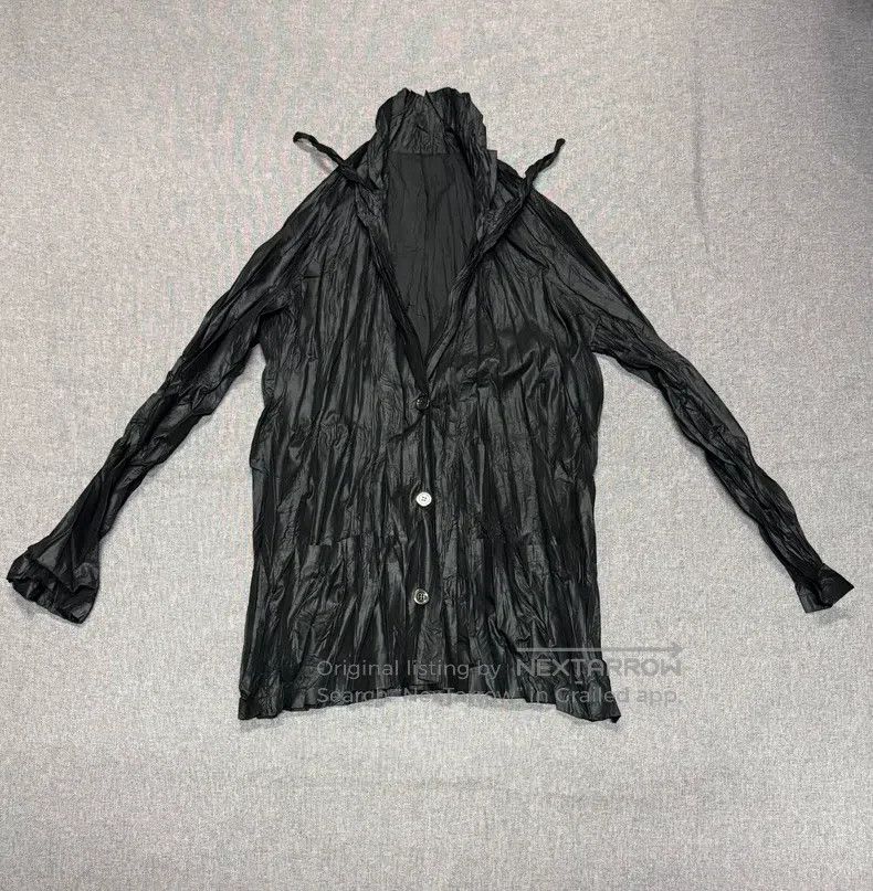 Issey Miyake Issey Miyake Black Ruched Pearl Long-Sleeve Shirt Size L / US 10 / IT 46 - 1 Thumbnail