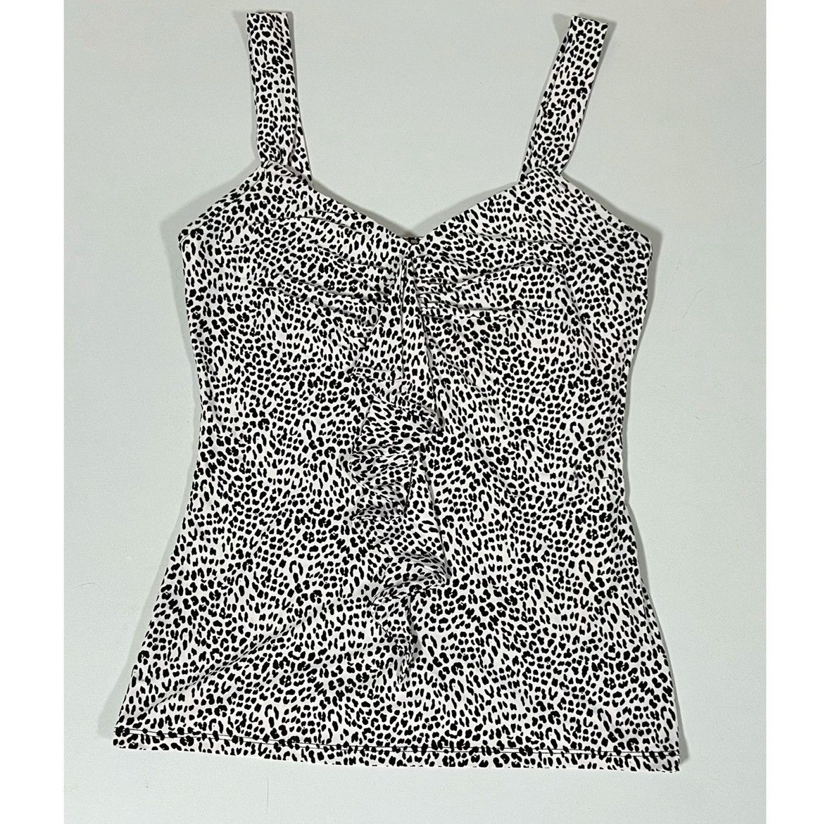 White House Black Market White Black Leopard Print Ruffle Tank Top Shirt Blouse XS 🤍🖤 Size XS / US 0-2 / IT 36-38 - 2 Thumbnail
