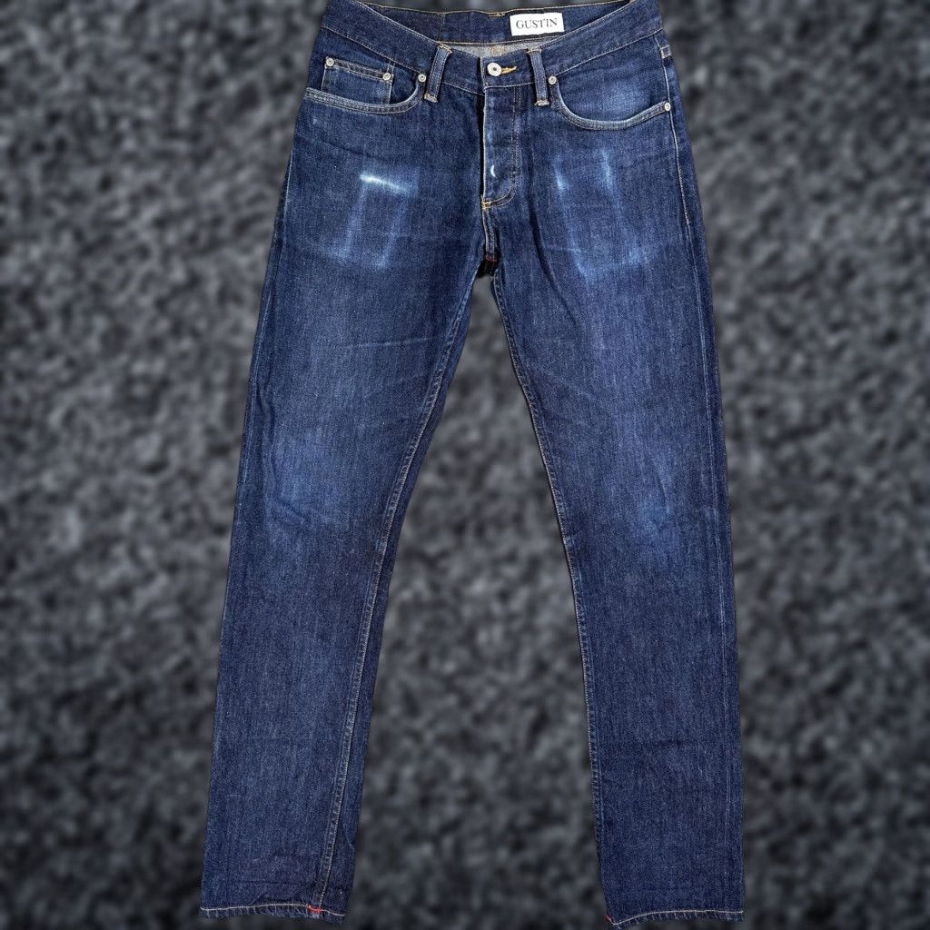 Gustin Gustin Jeans Blue Selvedge Denim Slim Taper Button Fly Raw Mens 31x32 Size US 31 - 1 Thumbnail
