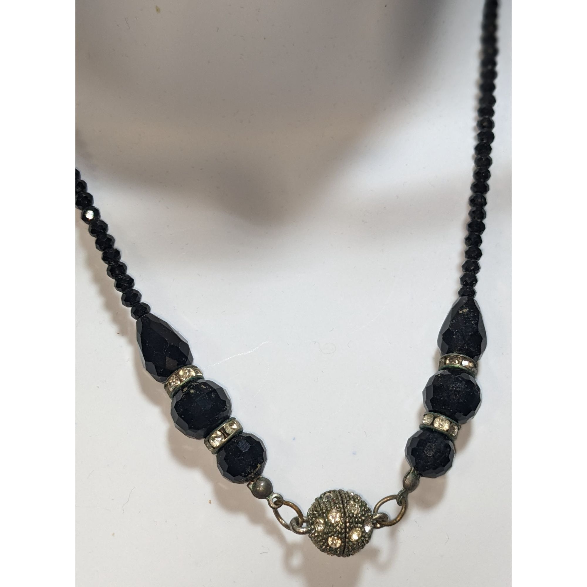 Other Vintage Glam Goth Black Beaded Necklace With Rhinestone Acce Size ONE SIZE - 1 Thumbnail