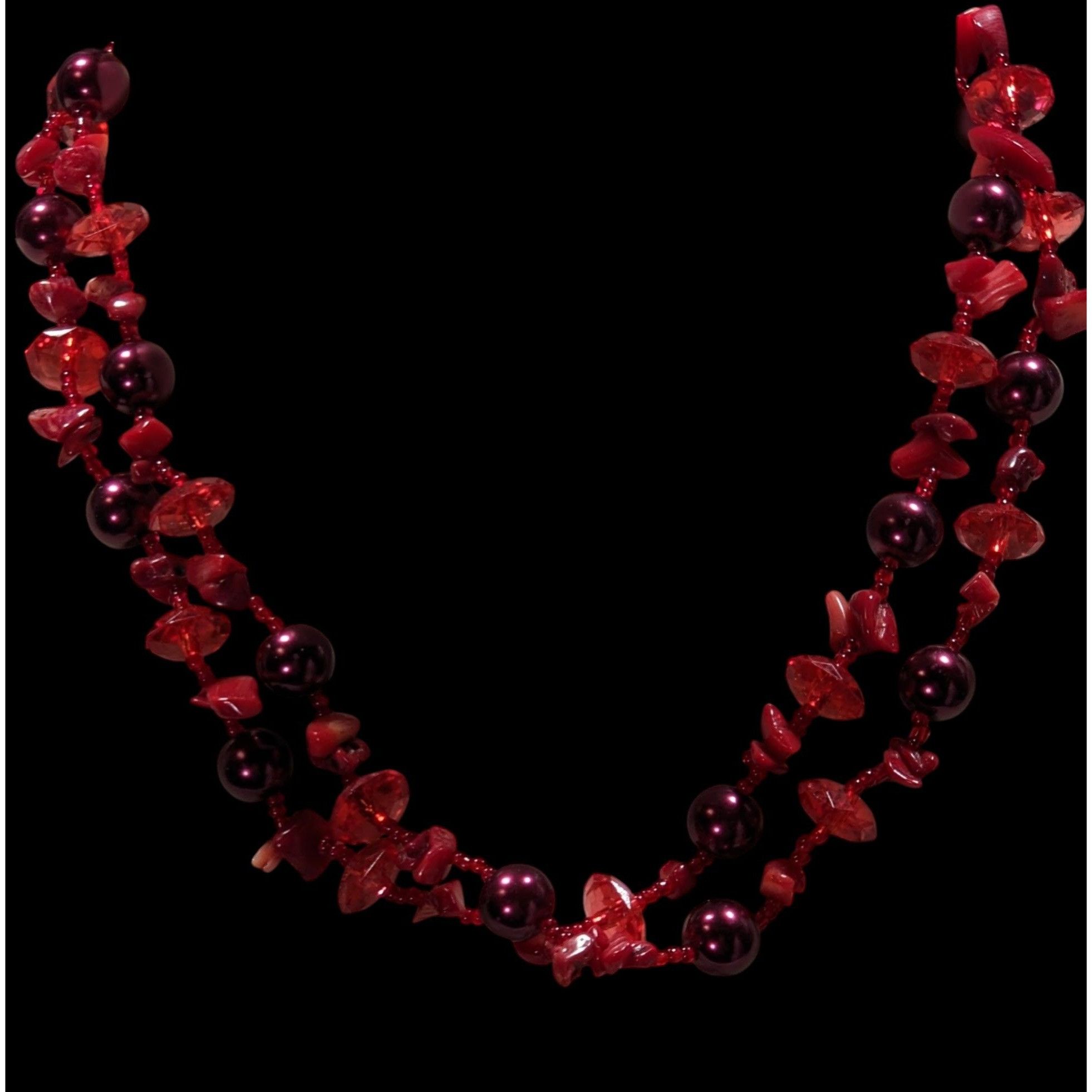 Other Vintage Red Beaded Glass Shell And Pearl Beaded Necklace Size ONE SIZE - 5 Thumbnail