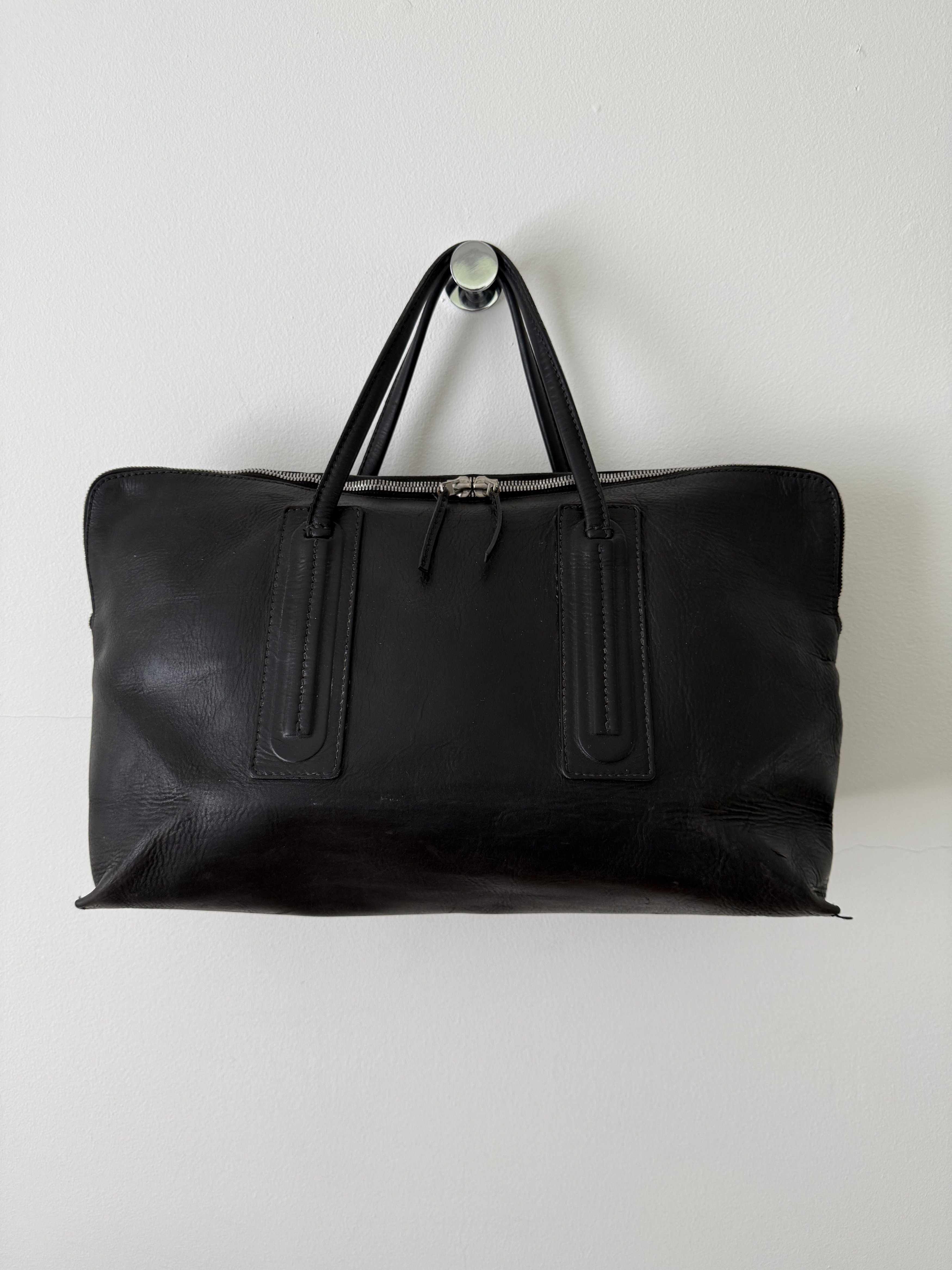 Pre-owned Rick Owens Leather Weekender Duffle Bag In Black