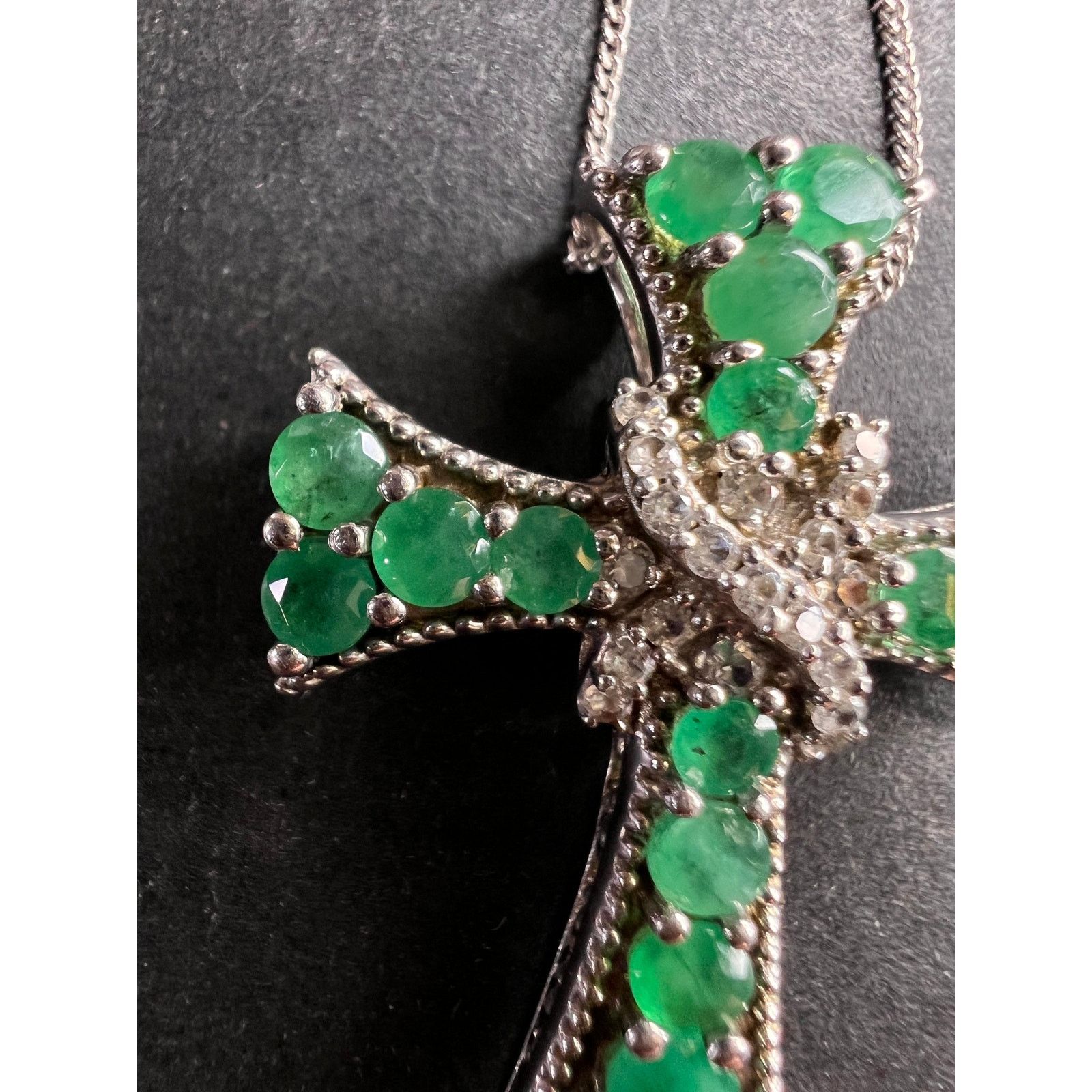 Other Emerald and zircon 925 silver cross pendant with chain Size ONE SIZE - 11 Thumbnail