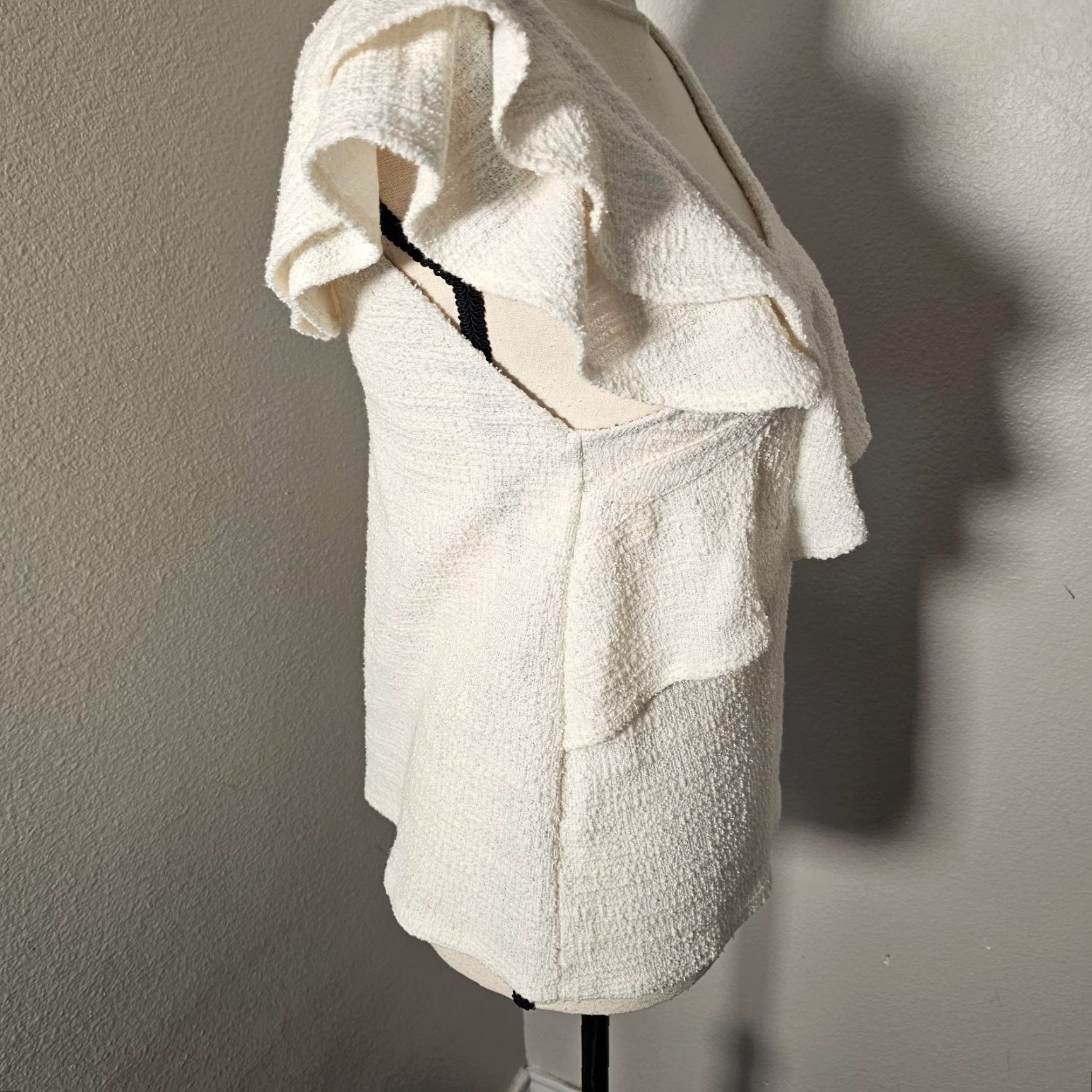 Anthropologie VINTAGE Anthropologie Dolan Left Coast Women's Sleeveless One Shoulder Ruffle Neck Cotton Blend XS Ivory Top Size XS / US 0-2 / IT 36-38 - 4 Thumbnail
