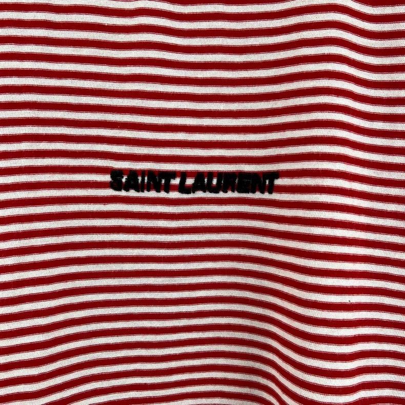 Saint Laurent Paris Saint Laurent Red and white striped flocked logo short slee Size M / US 6-8 / IT 42-44 - 4 Thumbnail