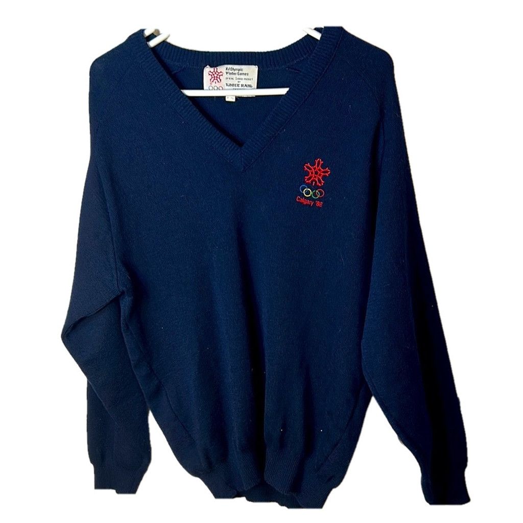 Vintage vintage Olympics, Navy V-neck Sweater Calgary 1988 size XL Size US XL / EU 56 / 4 - 2 Thumbnail