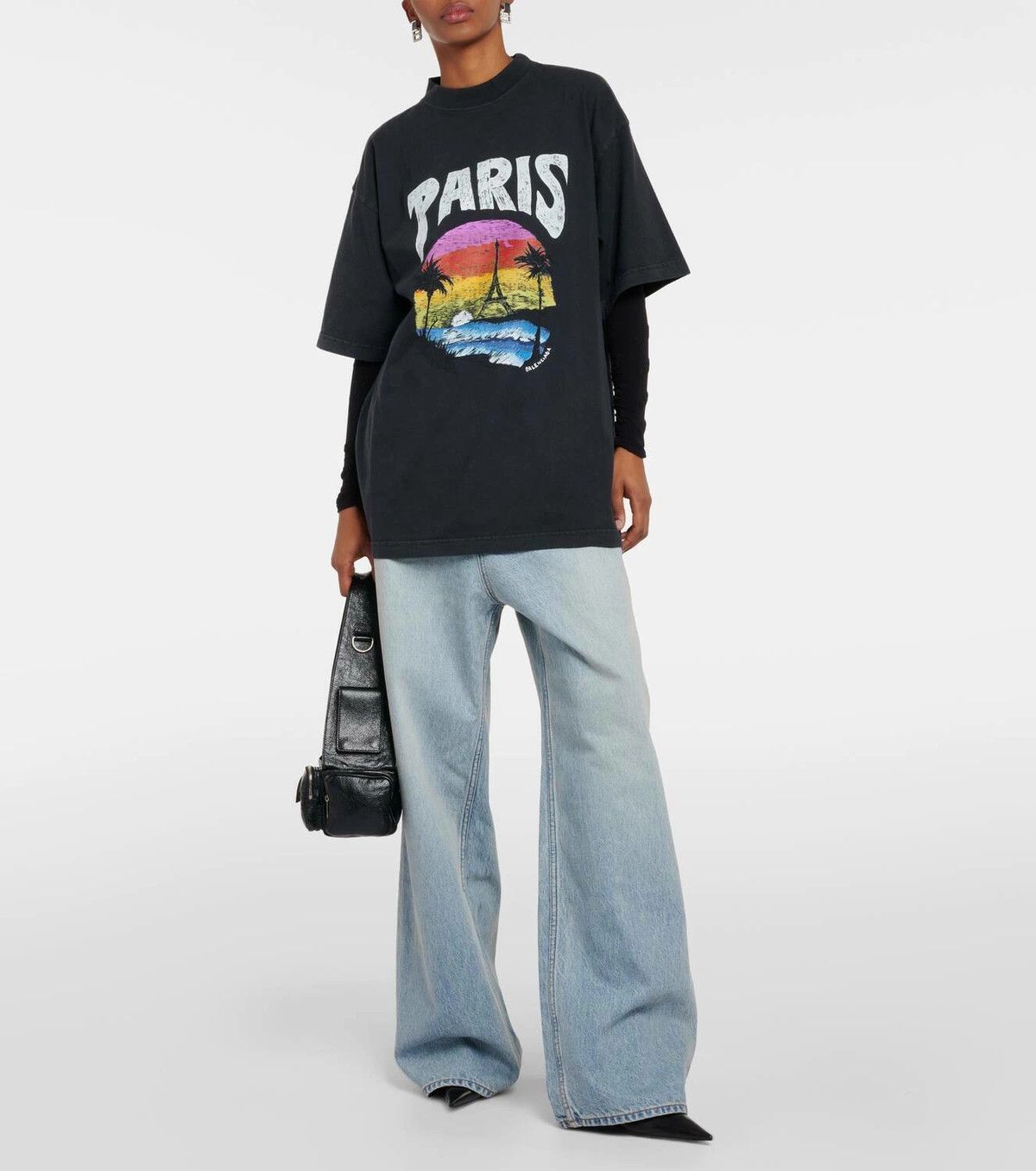 Balenciaga o1y0625 Logo Crewneck T-Shirt in Black Size M / US 6-8 / IT 42-44 - 4 Thumbnail