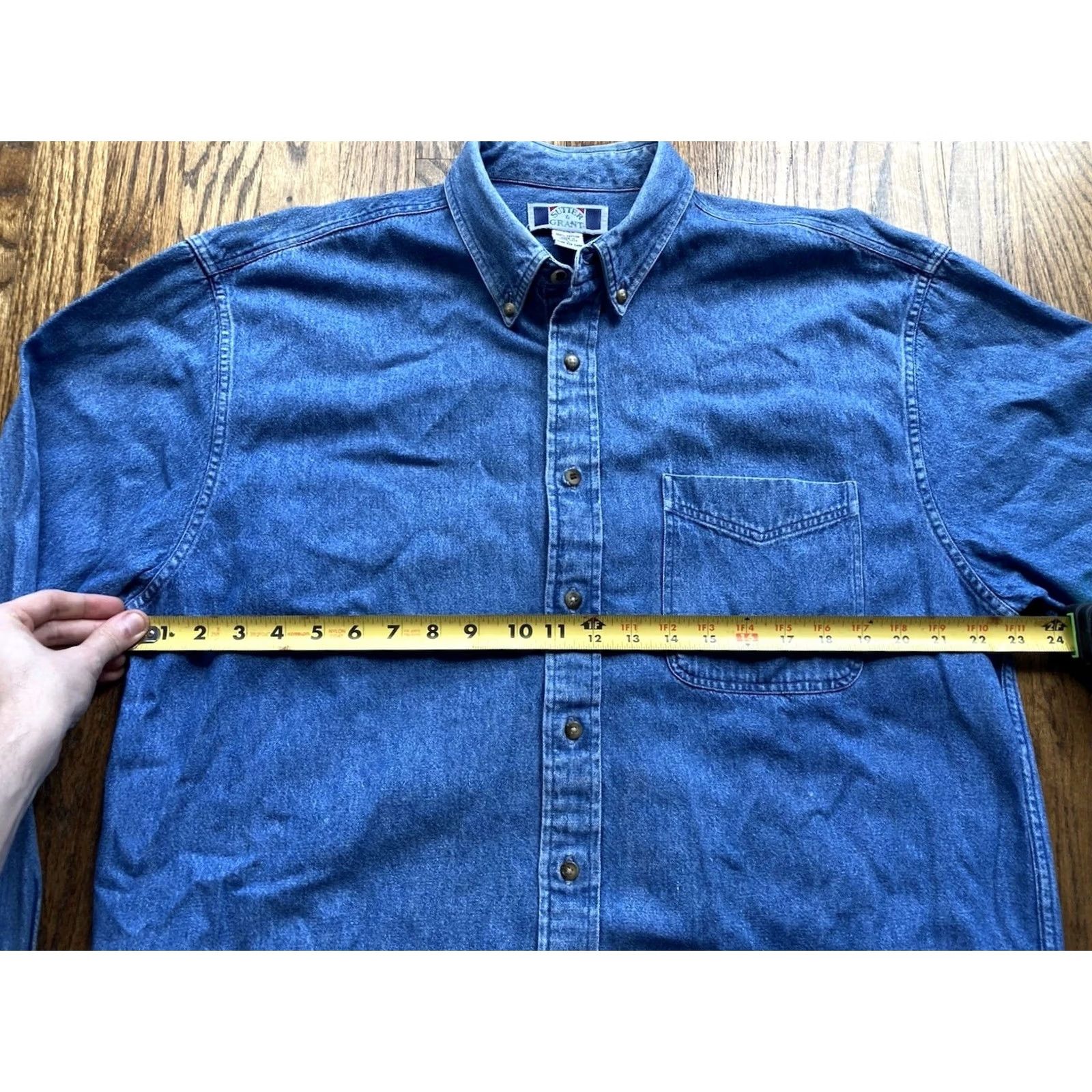 Denime VINTAGE Sutter & Grant Denim Shirt Mens Large Long Sleeve Button Up Blue 90s Casual Mens Regular Relaxed Jacket Style Pocket Preshrunk Size US L / EU 52-54 / 3 - 4 Thumbnail