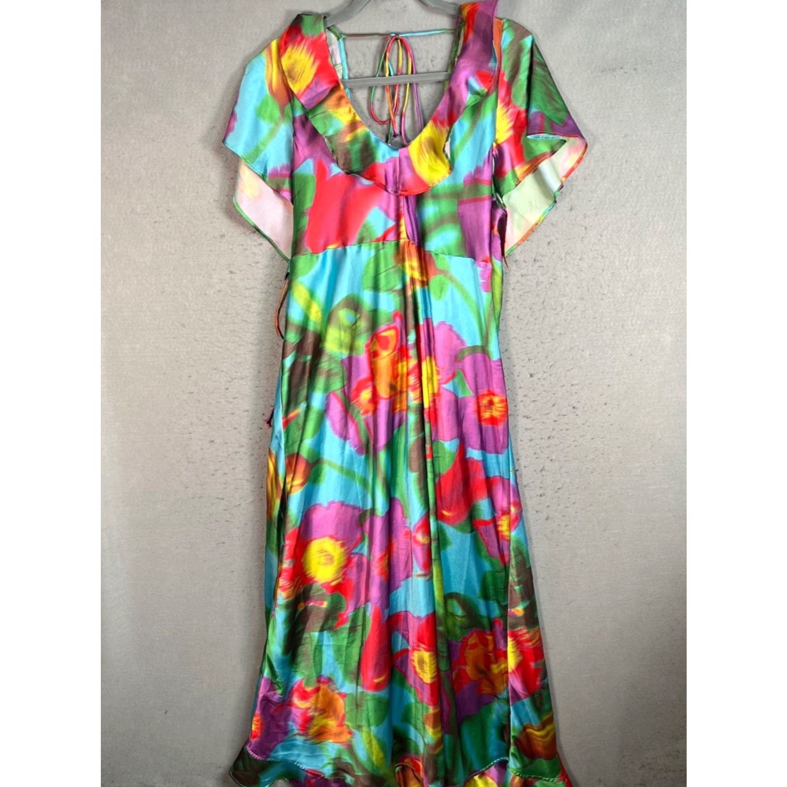 Asos ASOS Design Womens Size 16 Curve Floral Wrap Maxi Dress Multicolor Satin Size XXL / US 16-18 / IT 52-54 - 2 Thumbnail