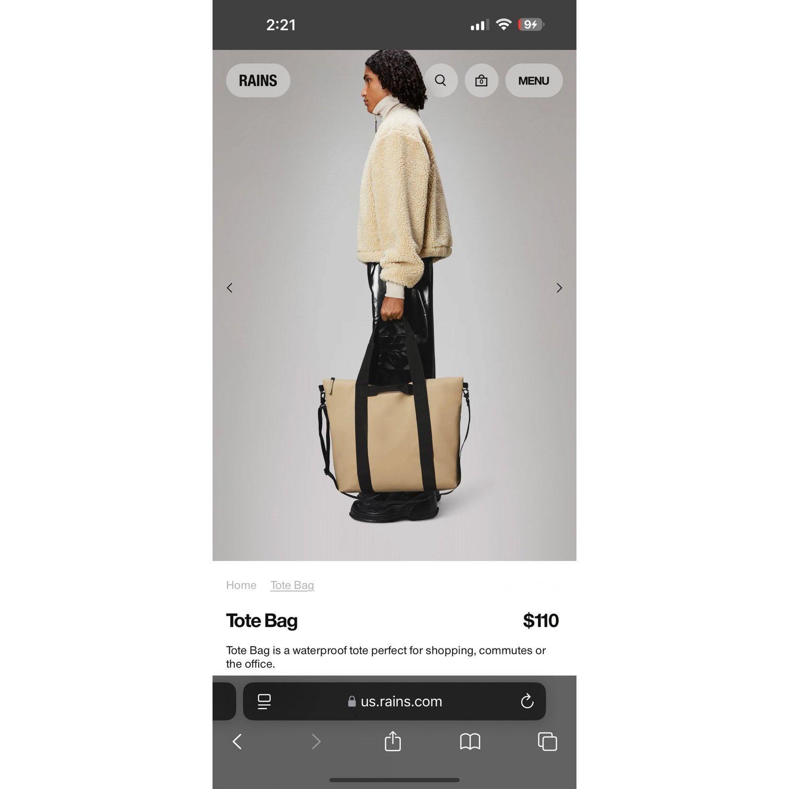 Rains Brand New Rains Tote Bag - Sand Color Size ONE SIZE - 3 Thumbnail