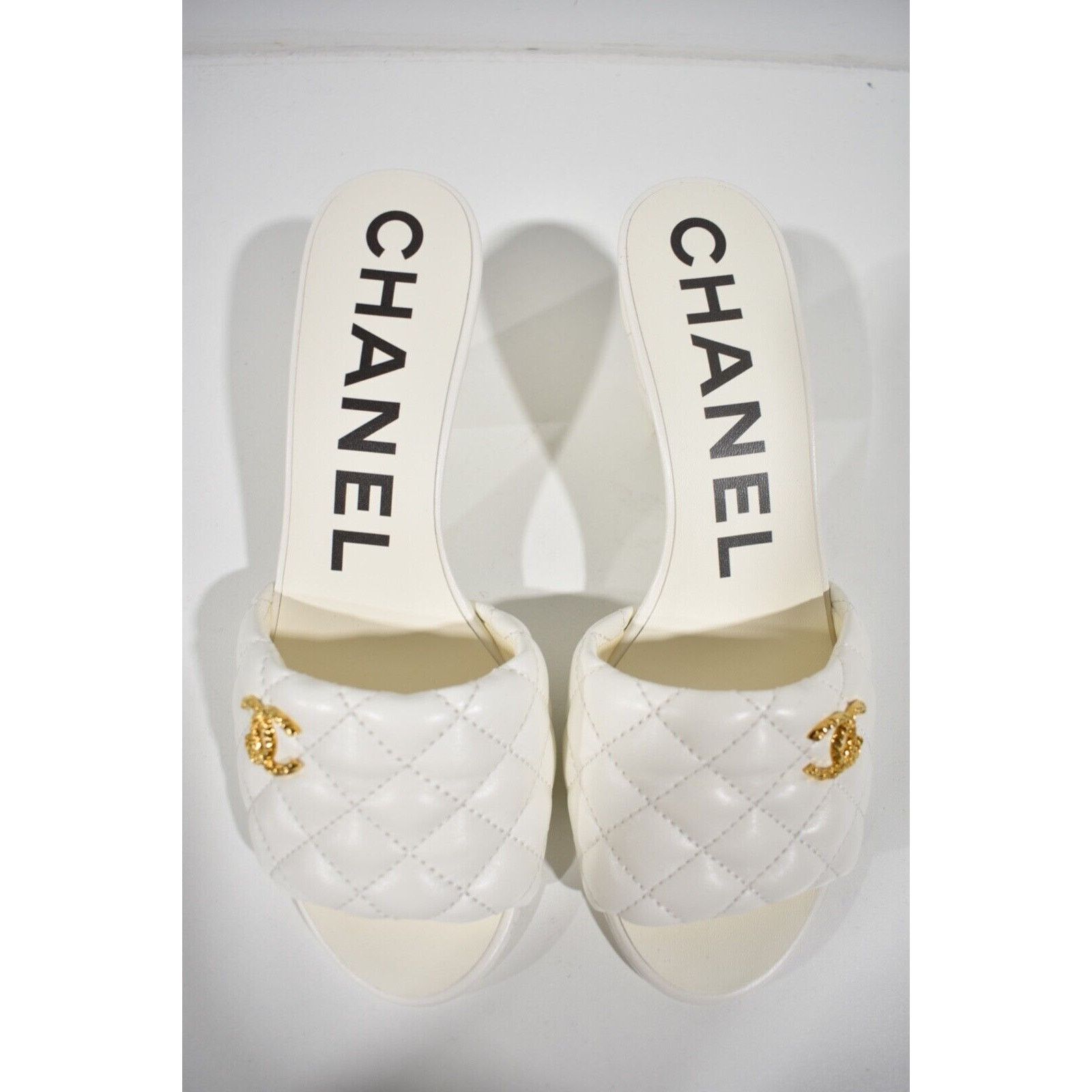 Chanel REV Quilted CC Logo Cone Heel Mule Slide Sandal 37.5 Size US 7.5 / IT 37.5 - 8 Thumbnail