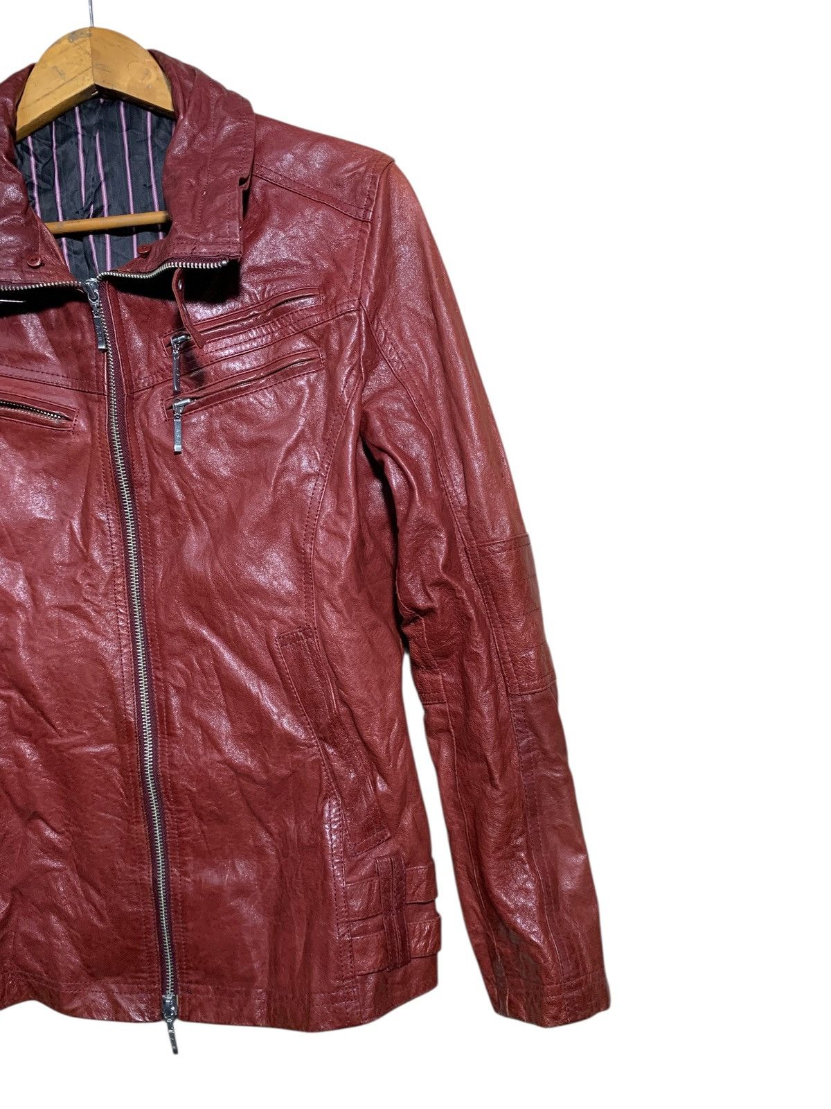 Japanese Brand 🔥A.S.M LEATHER BIKER JACKETS BURGUNDY Size US M / EU 48-50 / 2 - 3 Thumbnail