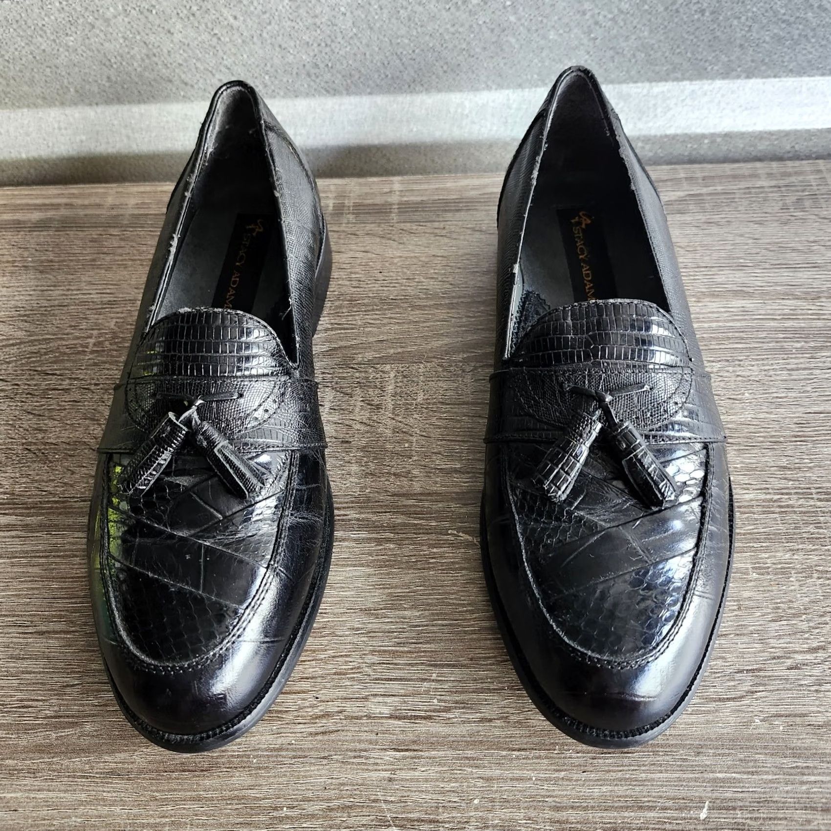 Stacy Adams Stacy Adams Men’s Shoes: Black Alberto Loafers-Snake Skin Leather Tassels, Dress, 8.5, Black, Leather, Snakeskin, Slip On, Round Toe, 2010-2019 Size US 9 / EU 42 - 3 Thumbnail