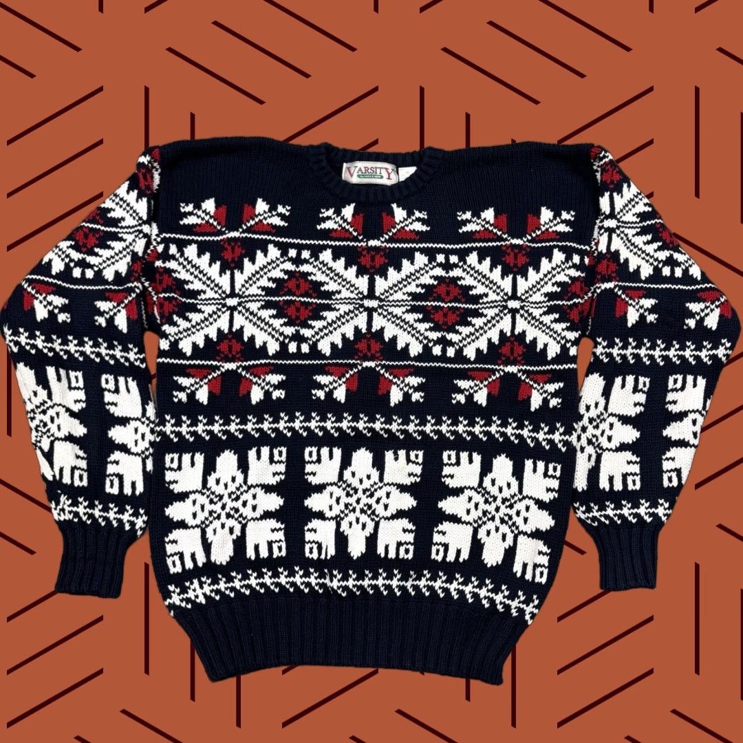 Vintage VINTAGE Savile Row Sweater Mens XL Cotton Fair Isle Knit Heavyweight 80s Blue Pullover Holiday Size US XL / EU 56 / 4 - 1 Thumbnail