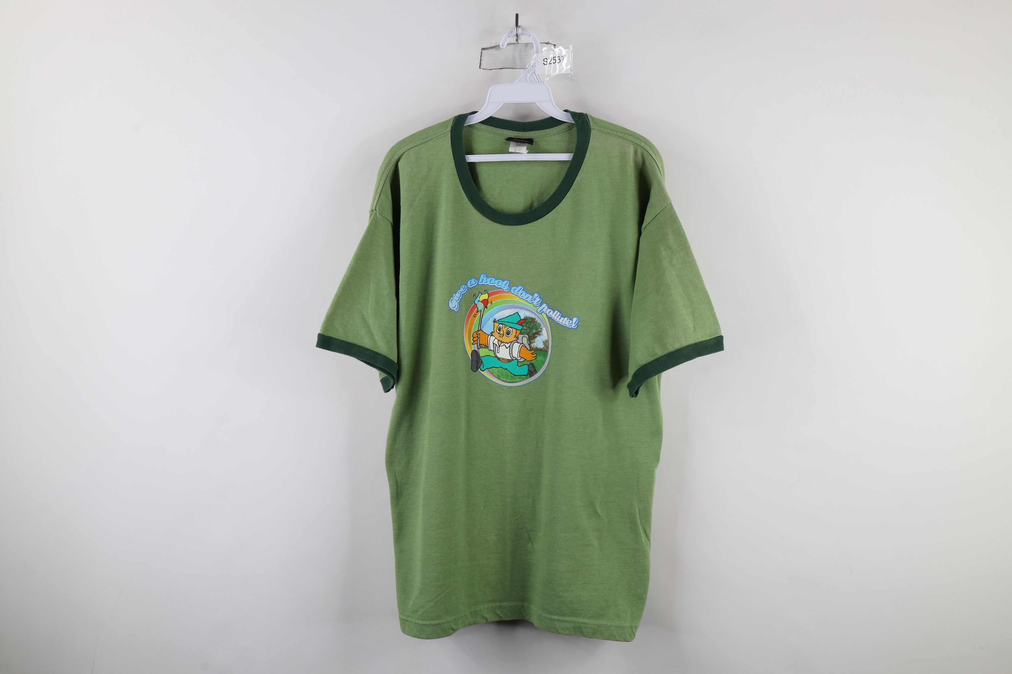 Vintage Vintage Y2K Owl Give A Hoot Don't Pollute Ringer T-Shirt USA Size US XL / EU 56 / 4 - 1 Thumbnail