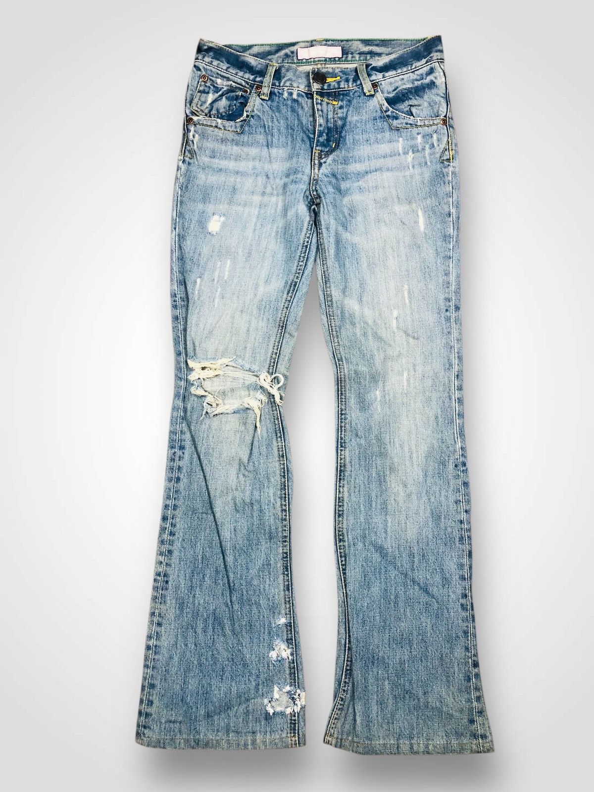 Le Grande Bleu (L.G.B.) Harvest Boom Y2K Ripped Flare Jeans (40) Size 28" / US 6 / IT 42 - 1 Thumbnail