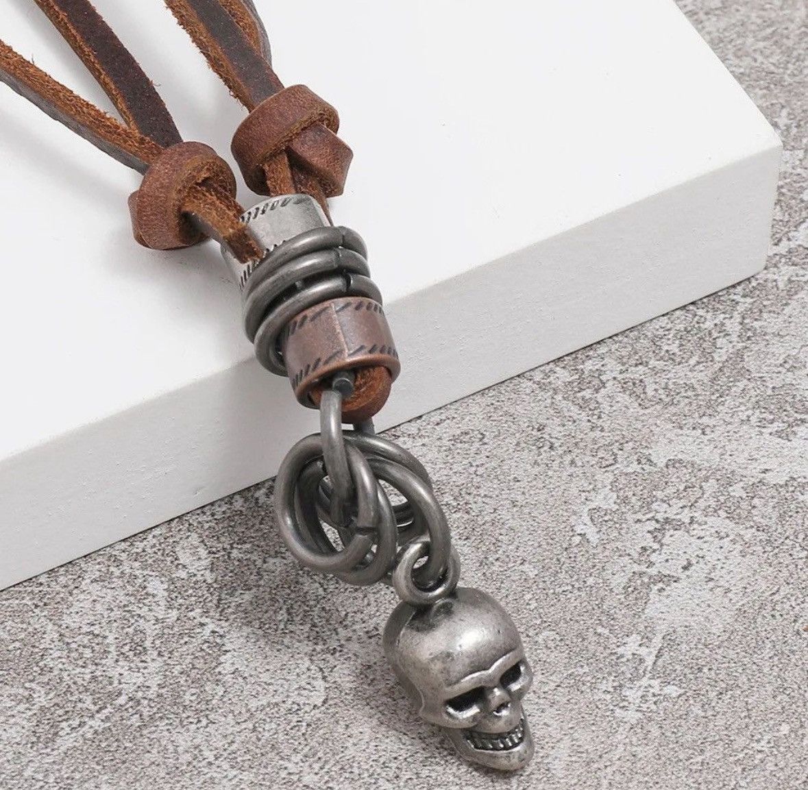 Leather Vintage Handmade Leather Skull Adjustable Necklace Size ONE SIZE - 1 Thumbnail