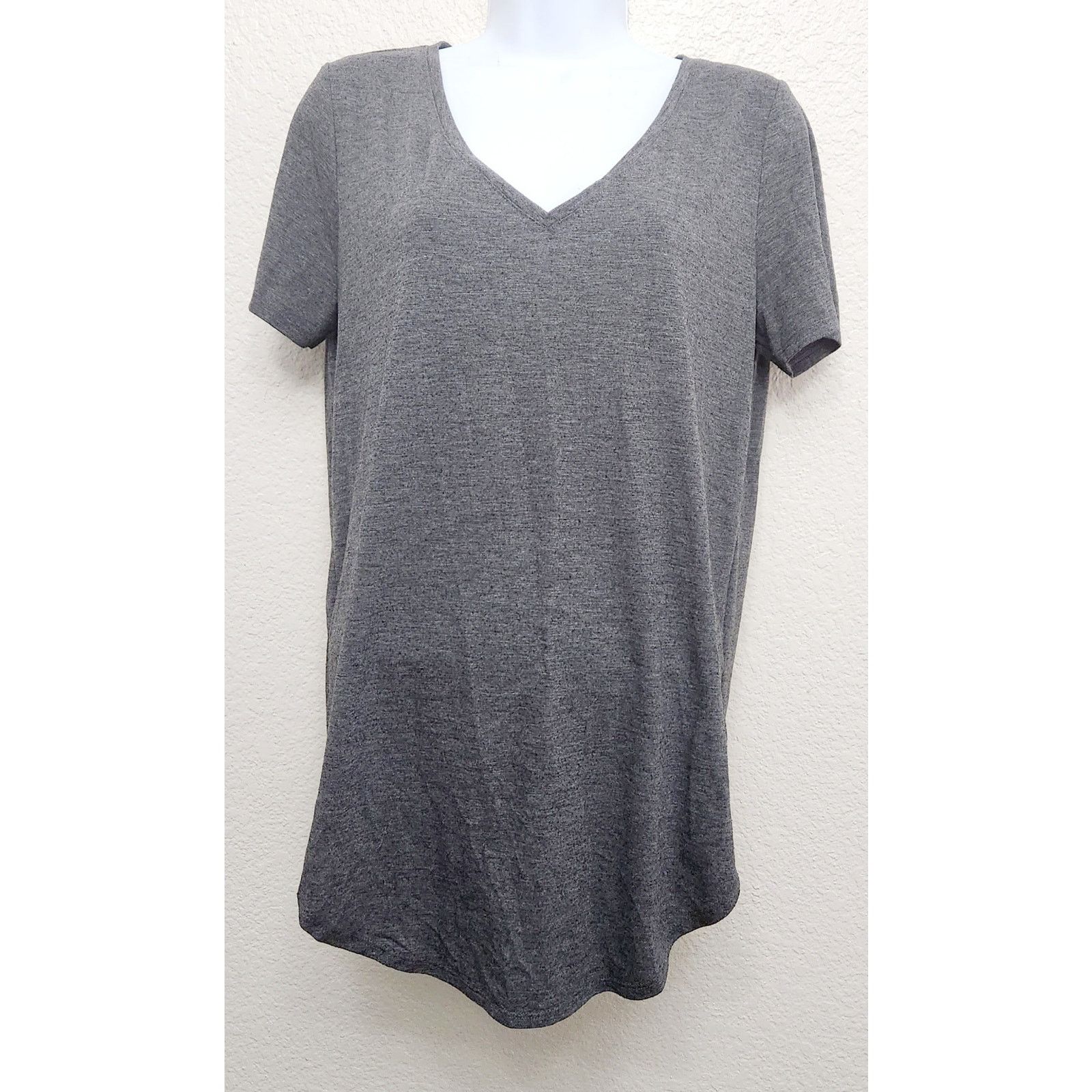 Other Mudd Gray Heathered V Neck Short Sleeve Top Large Stretch Size L / US 10 / IT 46 - 1 Thumbnail
