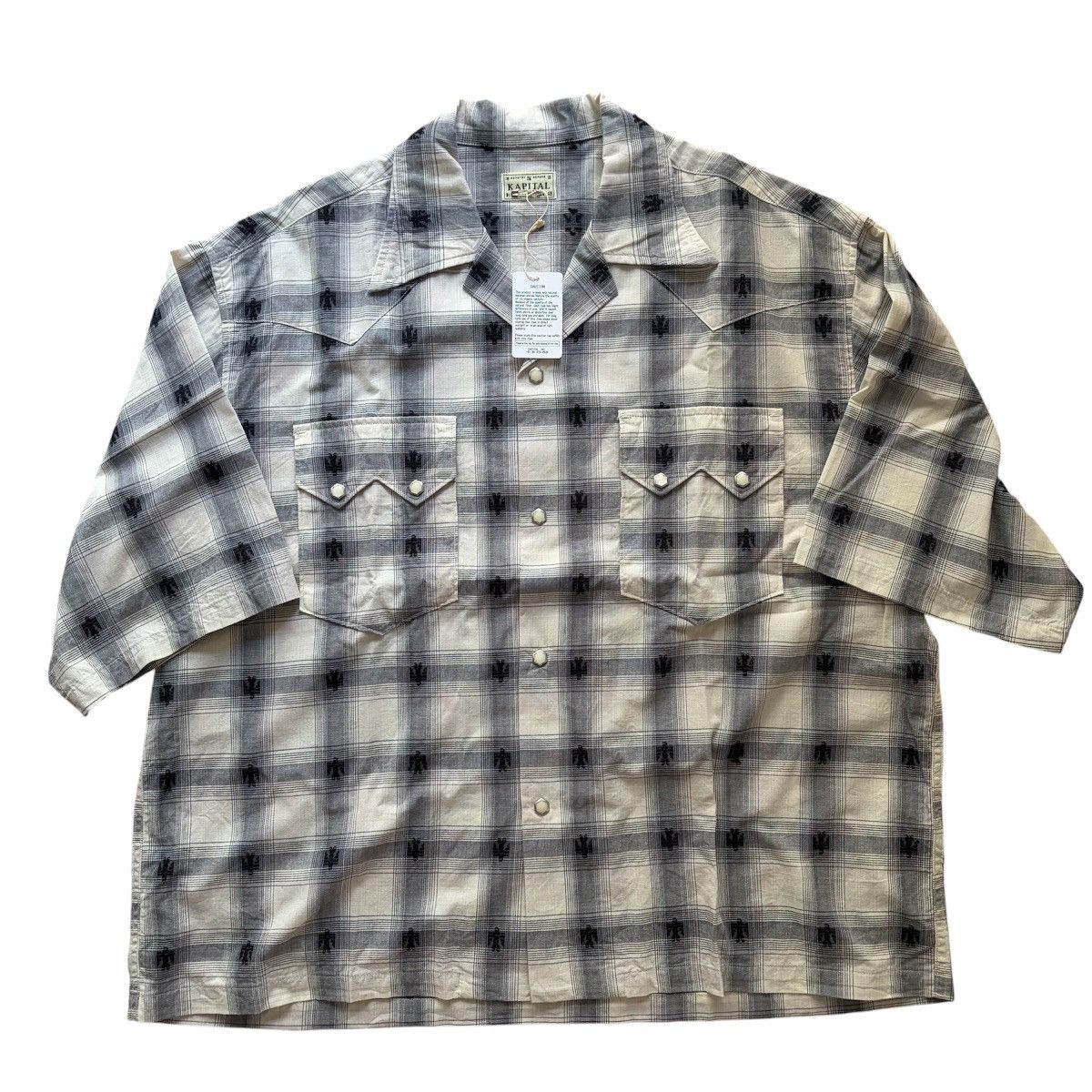 Kapital Kapital Linen Soccer Check Open Collar Western BIG Shirt