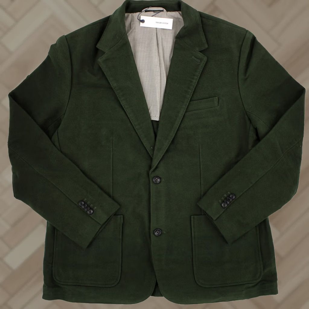 Vintage Taylor Stitch Men's Sheffield Sportcoat in Forest Moleskin Organic Cotton 2XL Blazer Jacket Green Notch Lapel 50 Chest Regular Fit Mens Size 48R - 1 Thumbnail