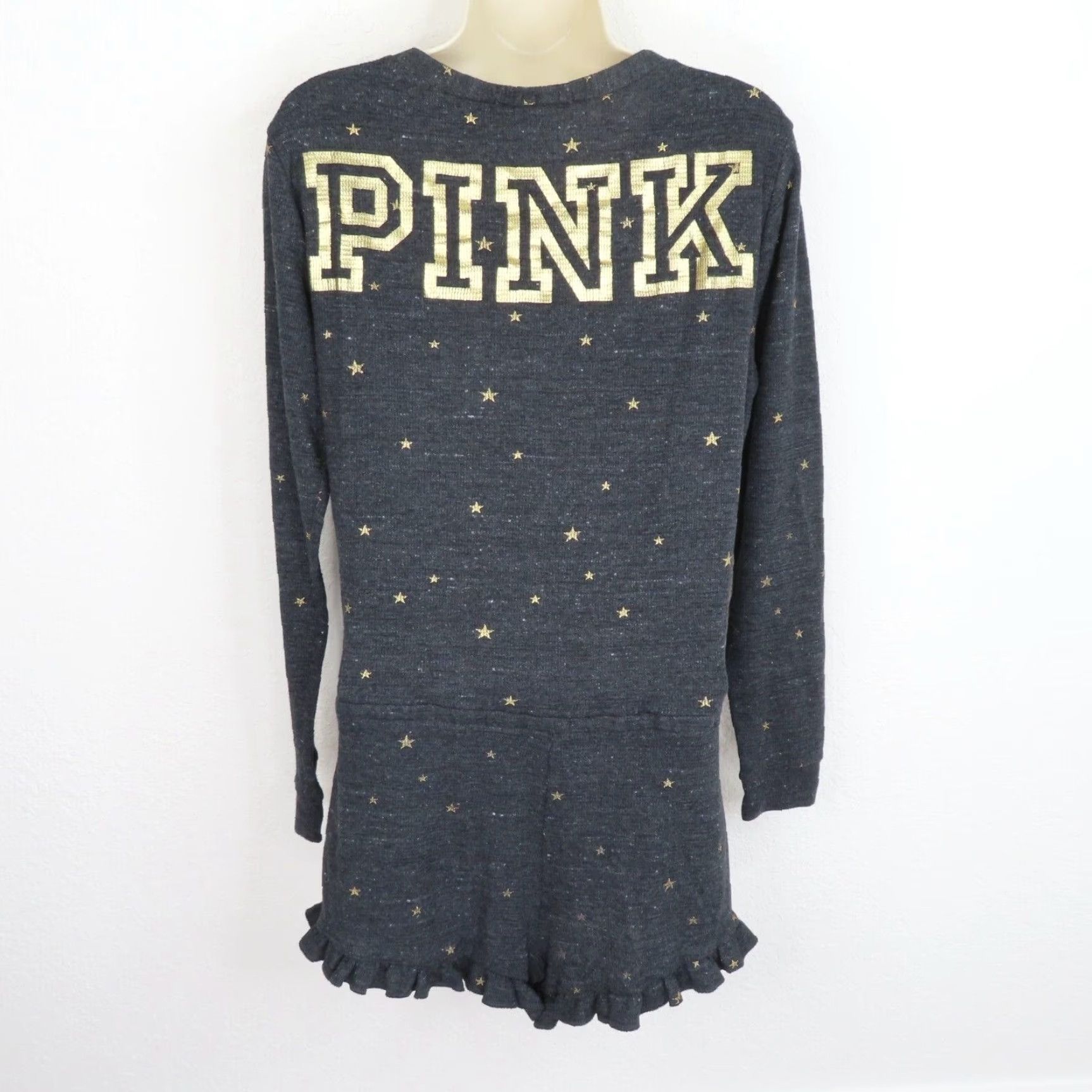 Victoria's Secret PINK Victoria's Secret One Piece Lounge Romper Long Sleeve Button Front Gray Cotton Blend Medium M Slip Size M / US 6-8 / IT 42-44 - 6 Thumbnail