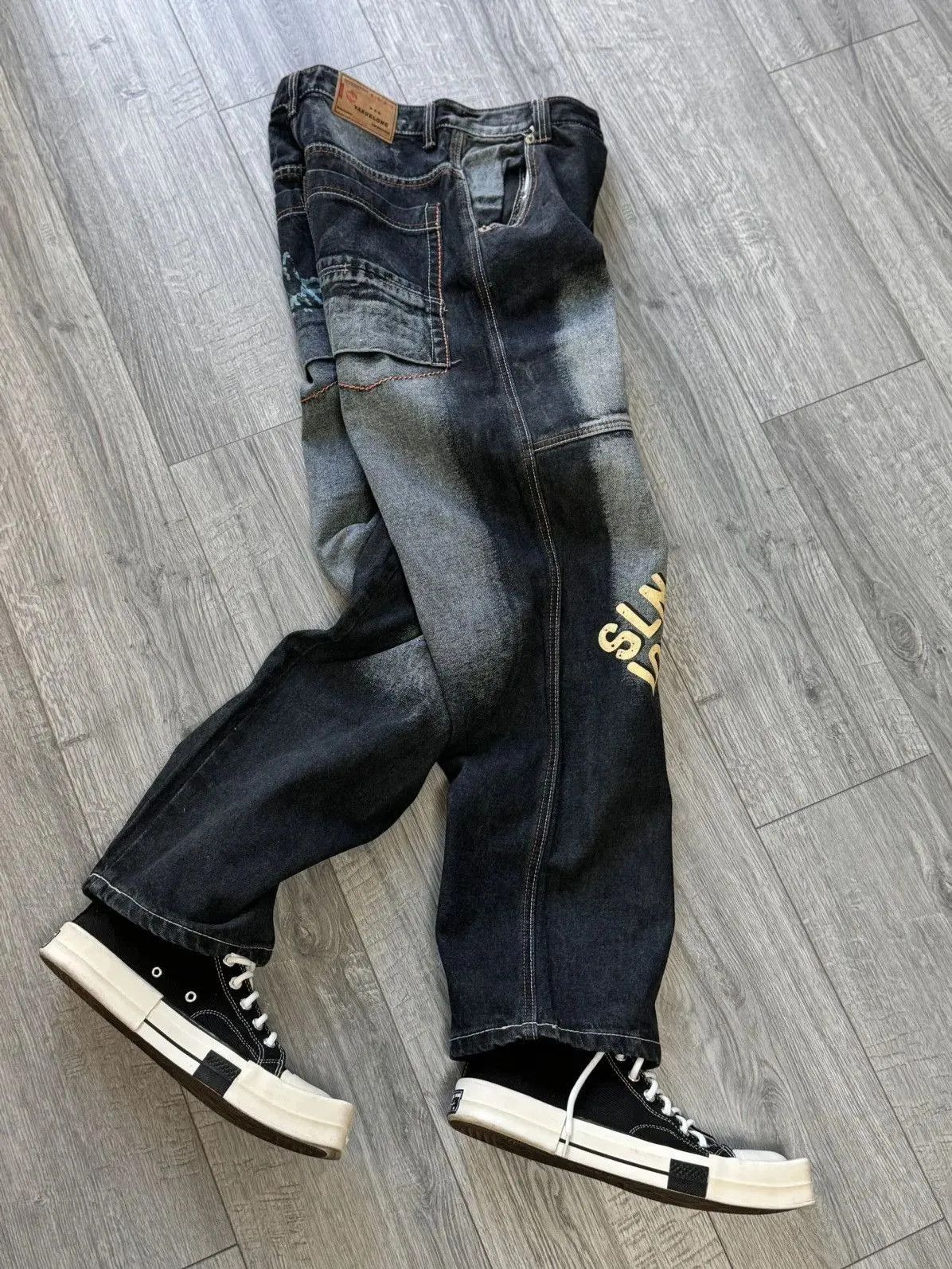 JNCO VINTAGE Y2K CYBER WING DENIM RAW BLUE BAGGY SEQUIN JEANS 36 Size US 31 - 3 Thumbnail