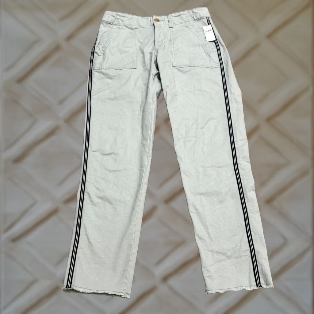Gap Gap Factory Girlfriend Pants Womens 0 Mint Green Khaki Side Striped Ankle Raw Hem NWT Size 25" / US 0 / IT 36 - 1 Thumbnail