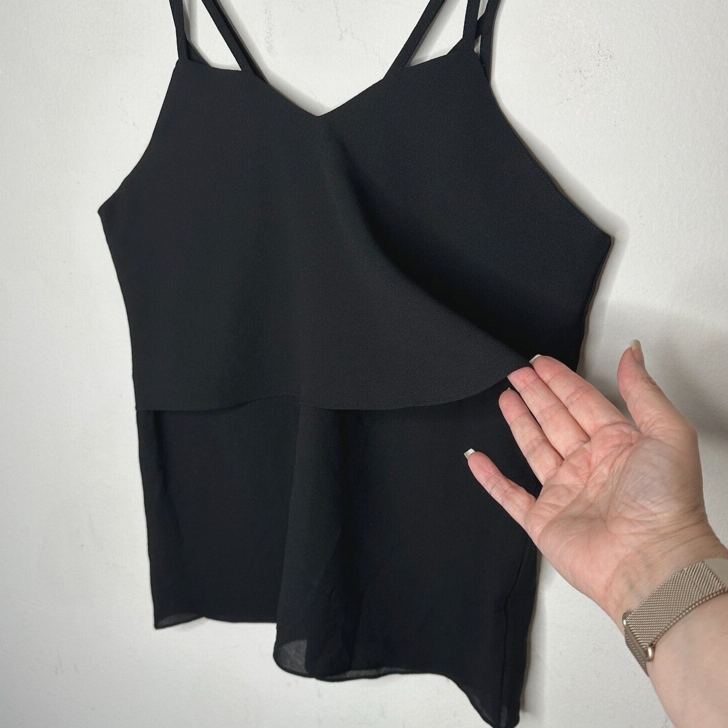Other Love Riche Sexy Black Tiered Layer Vneck Cami Top Blouse S Size S / US 4 / IT 40 - 3 Thumbnail