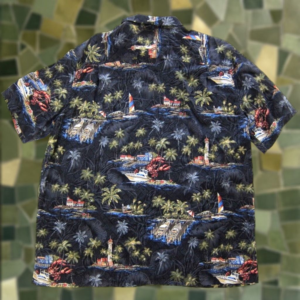 Vintage VINTAGE Batik Bay Hawaiian Shirt Men XL Gray Green Lobster Boat 100% Rayon Button-Up Short Sleeve Floral Pattern Batik Bay Hawaii Shirt Mens XL Size US XL / EU 56 / 4 - 1 Thumbnail